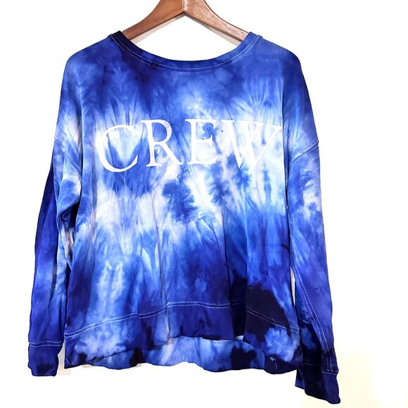 J.Crew Royal Blue Tie Dye Sweatshirt Size Small Soft Long Sleeve Cotton Crop - Picture 1 of 5
